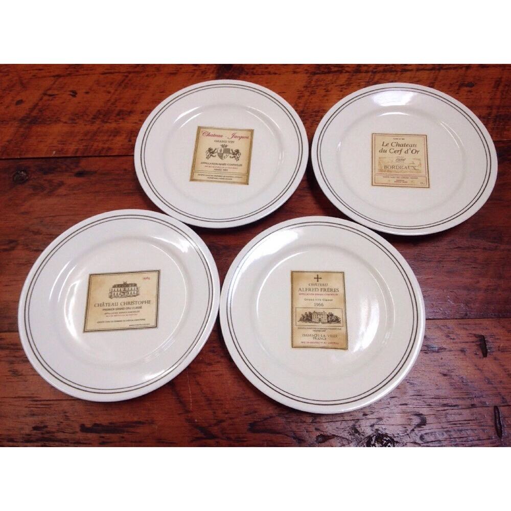 4 Restoration Hardware 2003 French Wine Label Cheese Dessert Salad Plates 8" Set